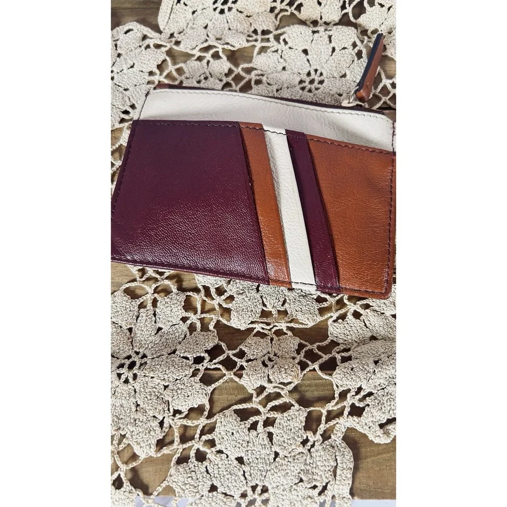 THACKER Amber Compact Leather Card/Coin Wallet Gold/Burgundy/Brown/Cream‎